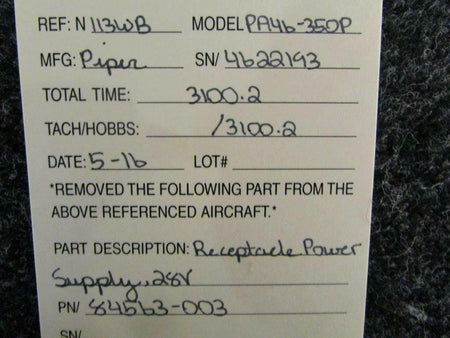 Piper 84563-003 Piper PA46-350P Receptacle Power Supply Volts 28