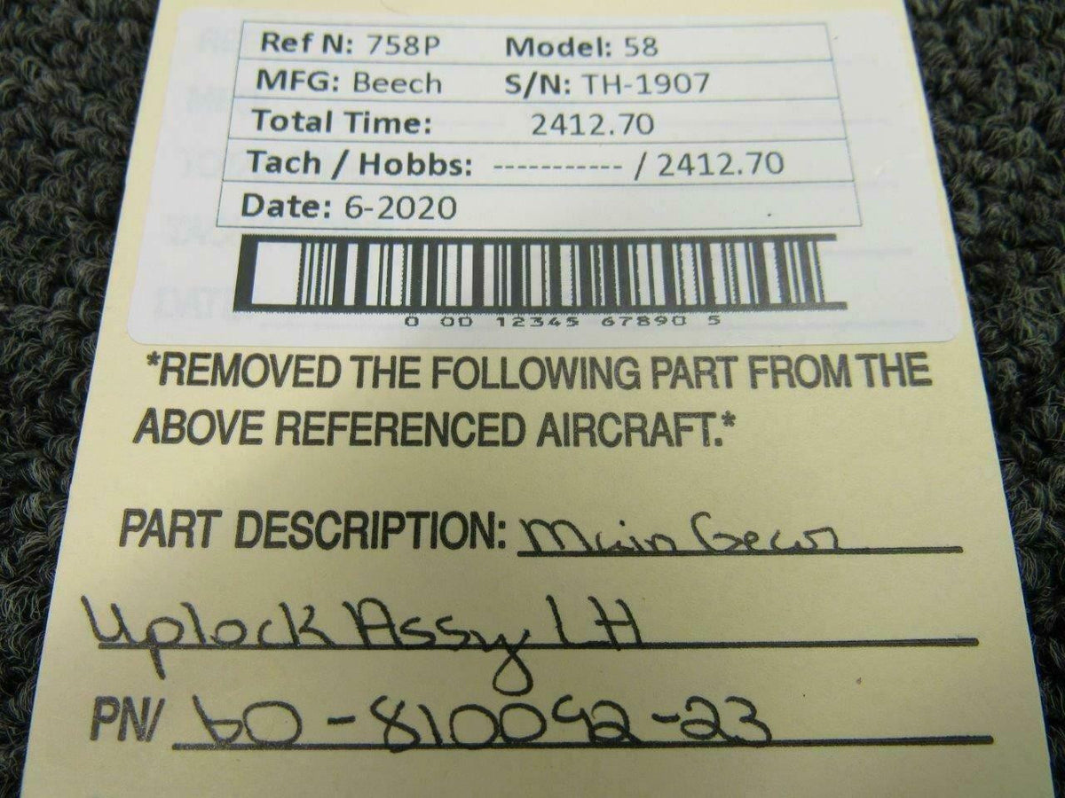 Beechcraft 60-810092-23 Beech 58 Main Gear Uplock Assy LH