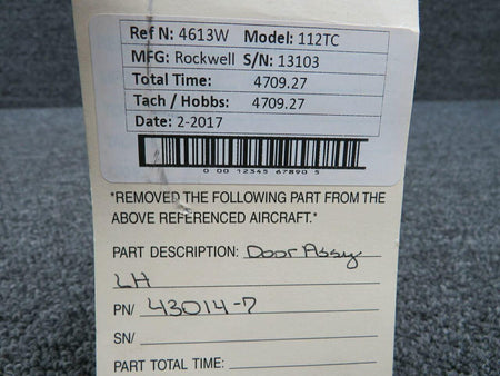 Rockwell 43014-7 Rockwell 112TC Door Assembly LH