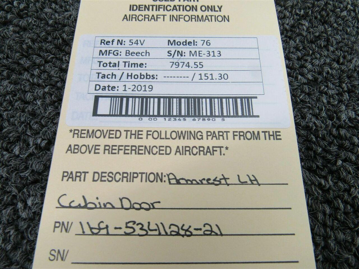 169-534128-21 Beech 76 Armrest Assy Cabin Door LH BAS Part Sales | Airplane Parts