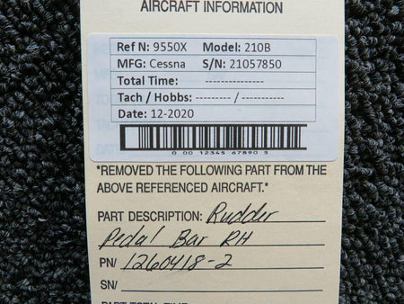 1260418-2 Cessna 210B Rudder Pedal Bar RH BAS Part Sales | Airplane Parts