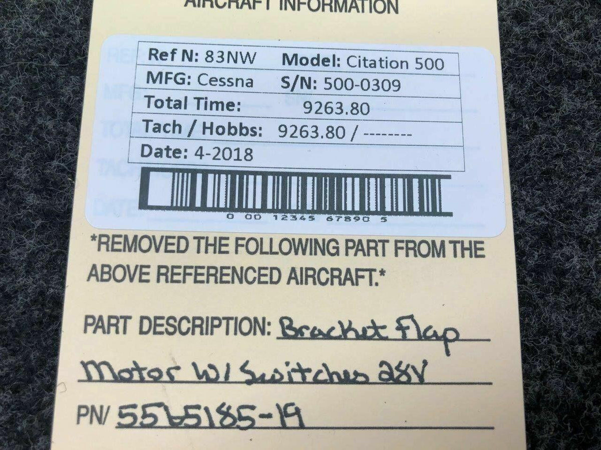 Cessna 5565185-19 Cessna Citation 500 Bracket Flap Motor W/ Switches V 28