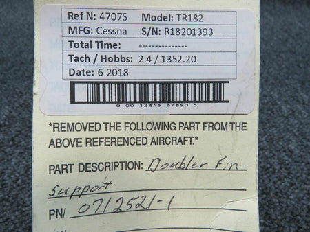 Cessna 0712521-1 Cessna TR182 Doubler Fin Support