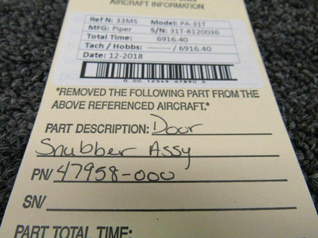 Piper 47958-000 Piper PA31T Door Snubber Assy