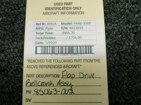 85063-002 Piper PA46-350P Flap Drive Bellcrank Assy BAS Part Sales | Airplane Parts