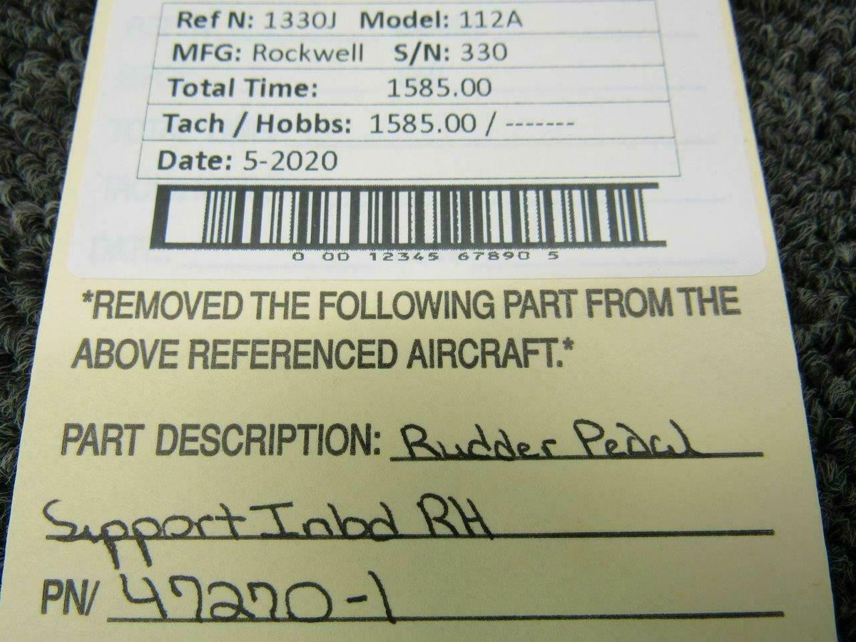 47270-1 Rockwell 112A Rudder Pedal Support Inbd RH BAS Part Sales | Airplane Parts