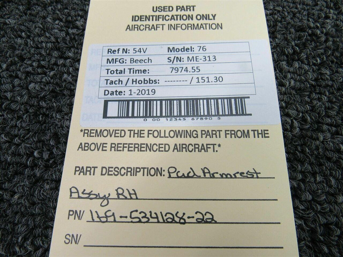 Beechcraft 169-534128-22 Beech 76 Pad Armrest Assy RH