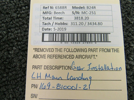 Beechcraft 169-810001-21 Beech B24R Gear Installation LH Main Landing