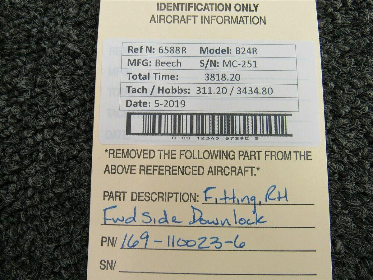 Beechcraft 169-110023-6 Beech B24R Fitting RH Forward Side Downlock