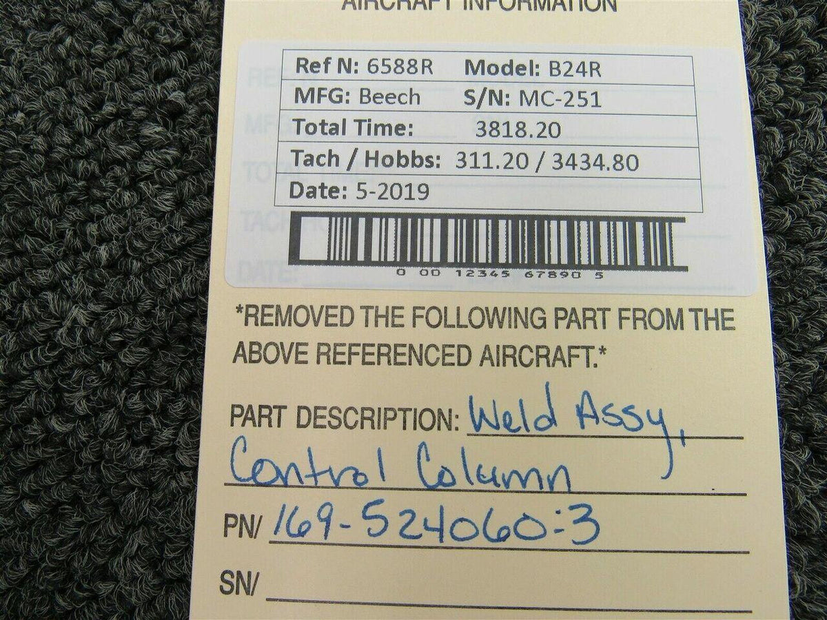Beechcraft 169-524060-3 Beech B24R Weld Assembly Control Column