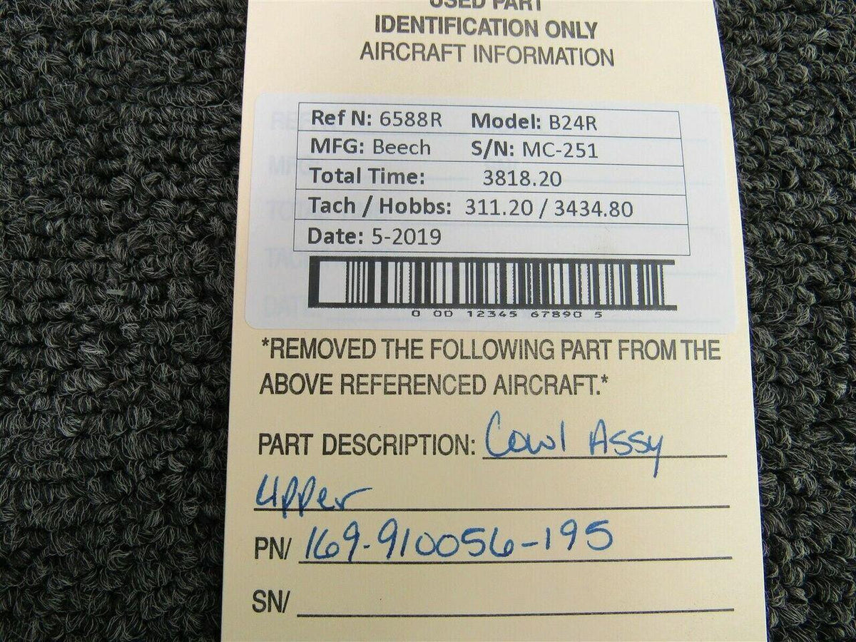 Beechcraft 169-910056-195 Beech B24R Cowling Assembly Upper