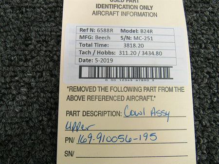 Beechcraft 169-910056-195 Beech B24R Cowling Assembly Upper