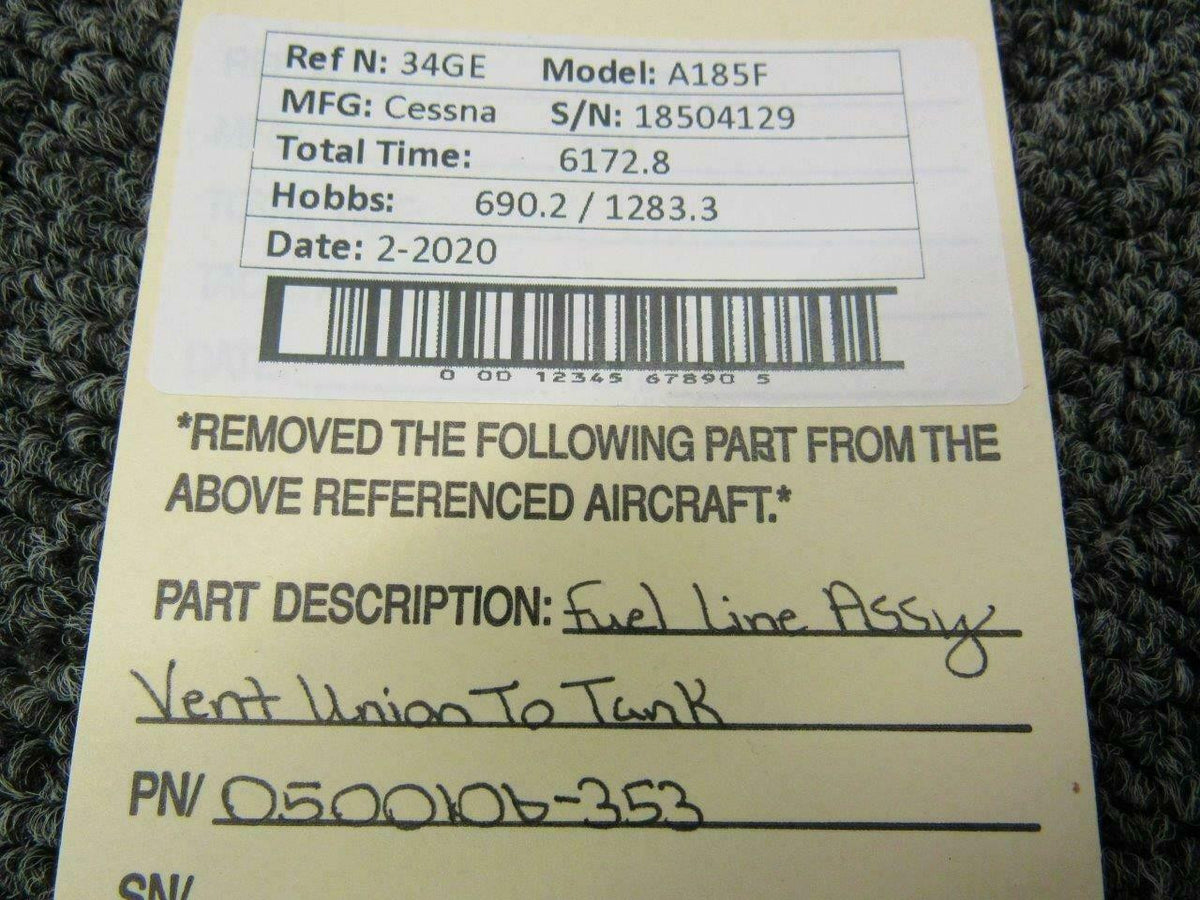 Cessna 0500106-353 Cessna A185F Line Assy Vent To Talk Assy