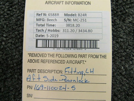 Beechcraft 169-110024-5 Beech B24R Fitting LH Aft Side Downlock