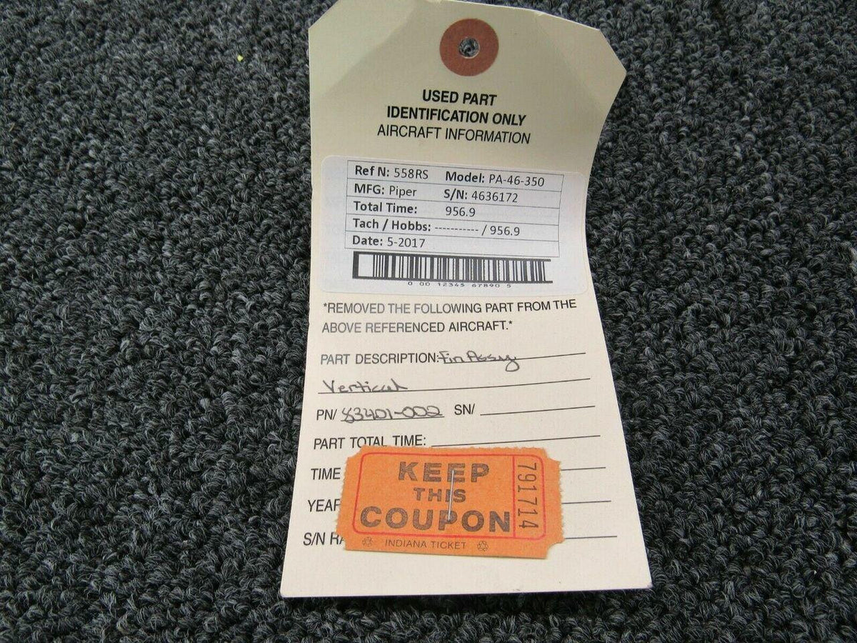 Piper 83401-002 Piper PA46-350 Fin Assy Vertical Missing Leading Edge Bracket