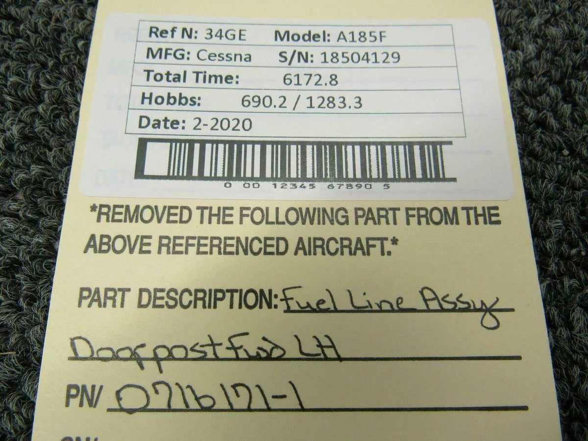 0716171-1 Cessna A185F Line Assy Fuel Forward Door Post LH BAS Part Sales | Airplane Parts