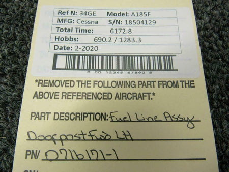 0716171-1 Cessna A185F Line Assy Fuel Forward Door Post LH BAS Part Sales | Airplane Parts