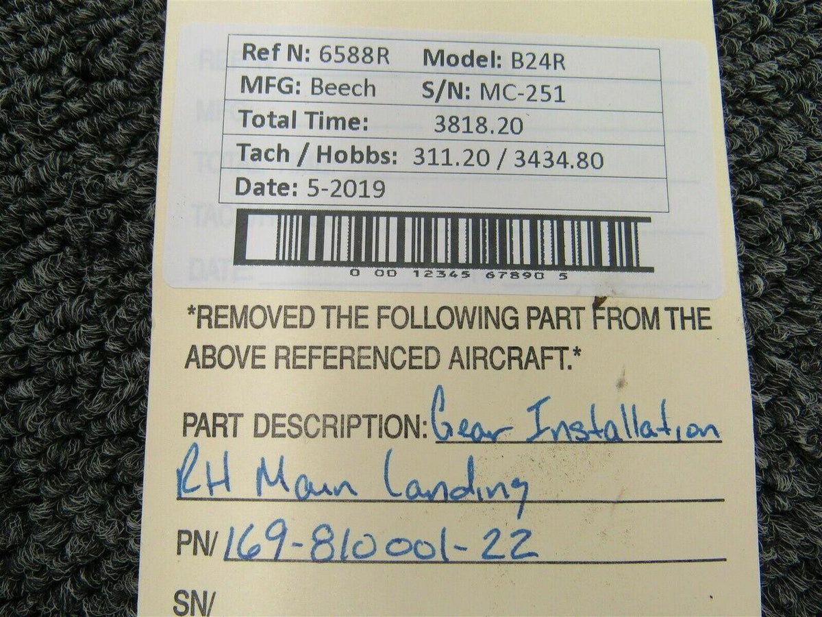 Beechcraft 169-810001-22 Beech B24R Gear Installation RH Main Landing