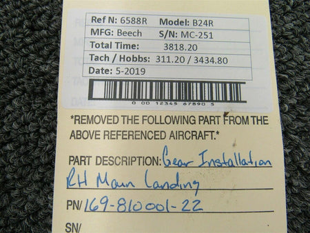 Beechcraft 169-810001-22 Beech B24R Gear Installation RH Main Landing