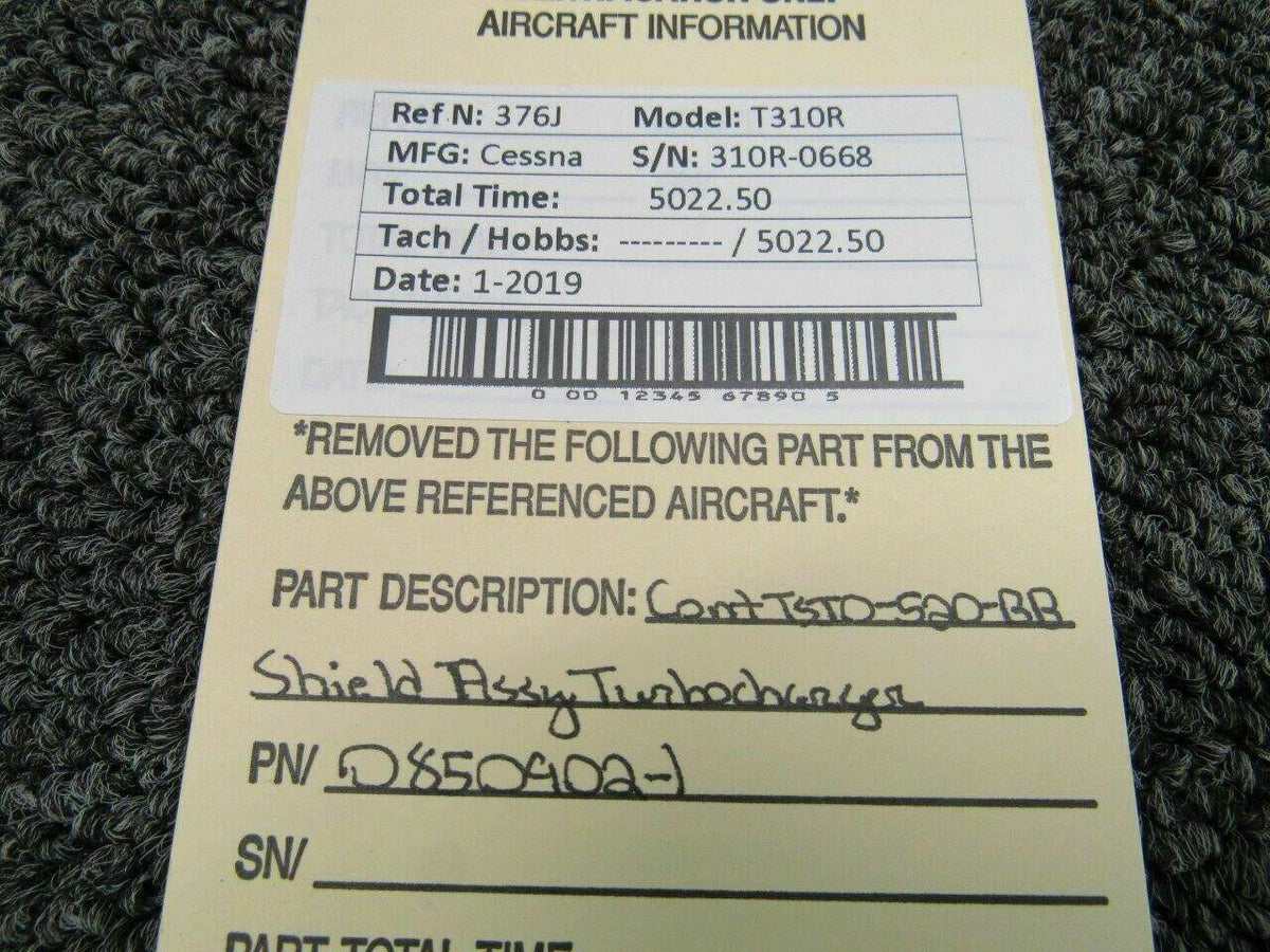 Cessna 0850902-1 Cessna T310R Shield Assy Turbocharger