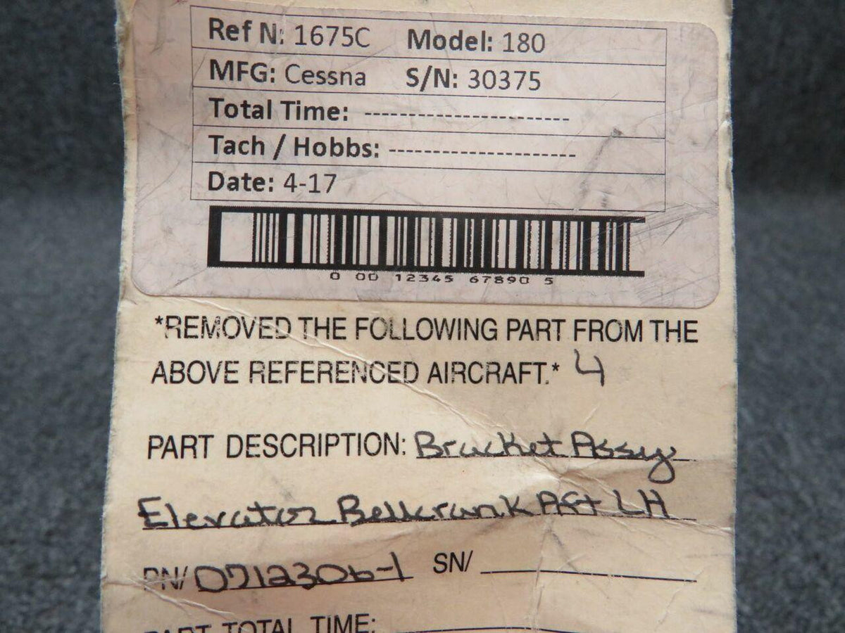 0712306-1 Cessna 180 Bracket Assy Elevator Bellcrank Aft LH BAS Part Sales | Airplane Parts