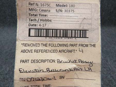 0712306-1 Cessna 180 Bracket Assy Elevator Bellcrank Aft LH BAS Part Sales | Airplane Parts