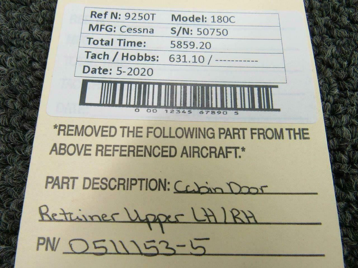 0511153-5 Cessna 180C Cabin Door Retainer Upper LH / RH BAS Part Sales | Airplane Parts