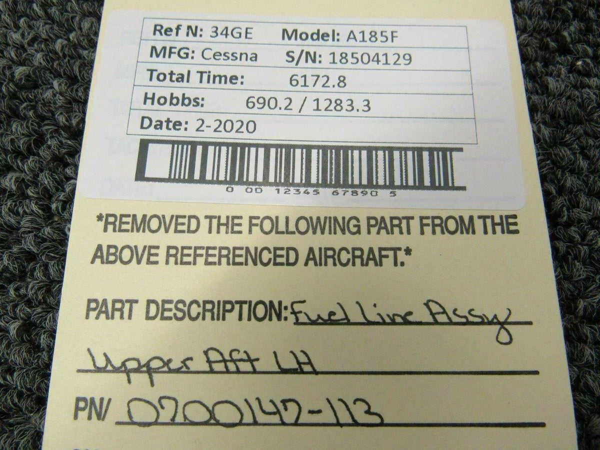 Cessna 0700147-113 Cessna A185F Line Assy Fuel LH Upper Aft