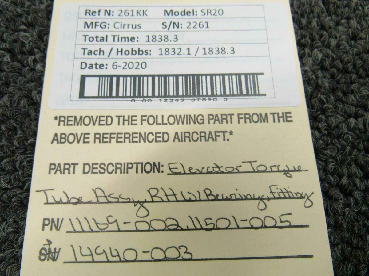 11169-002 / 11501-005 Cirrus SR20 Elevator Torque Tube RH W/ Bearing & Fitting BAS Part Sales | Airplane Parts