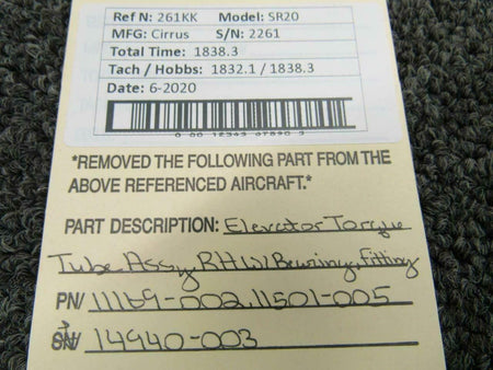 11169-002 / 11501-005 Cirrus SR20 Elevator Torque Tube RH W/ Bearing & Fitting BAS Part Sales | Airplane Parts