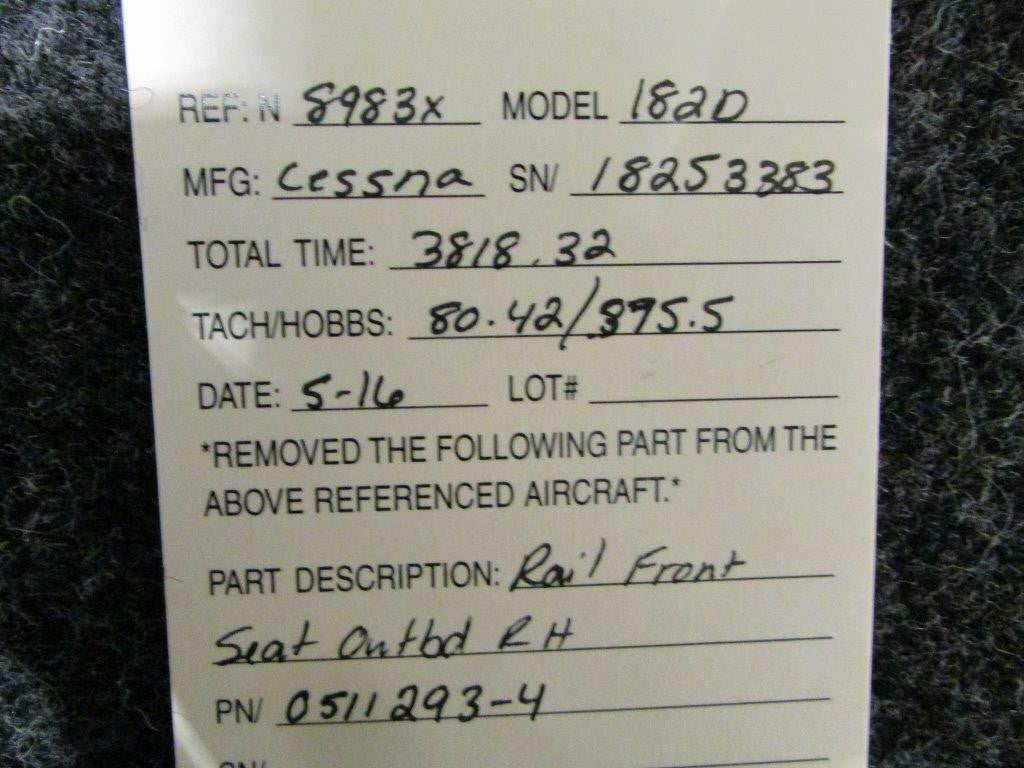0511293-4 Cessna 182D Seat Rail Forward Outboard RH BAS Part Sales | Airplane Parts