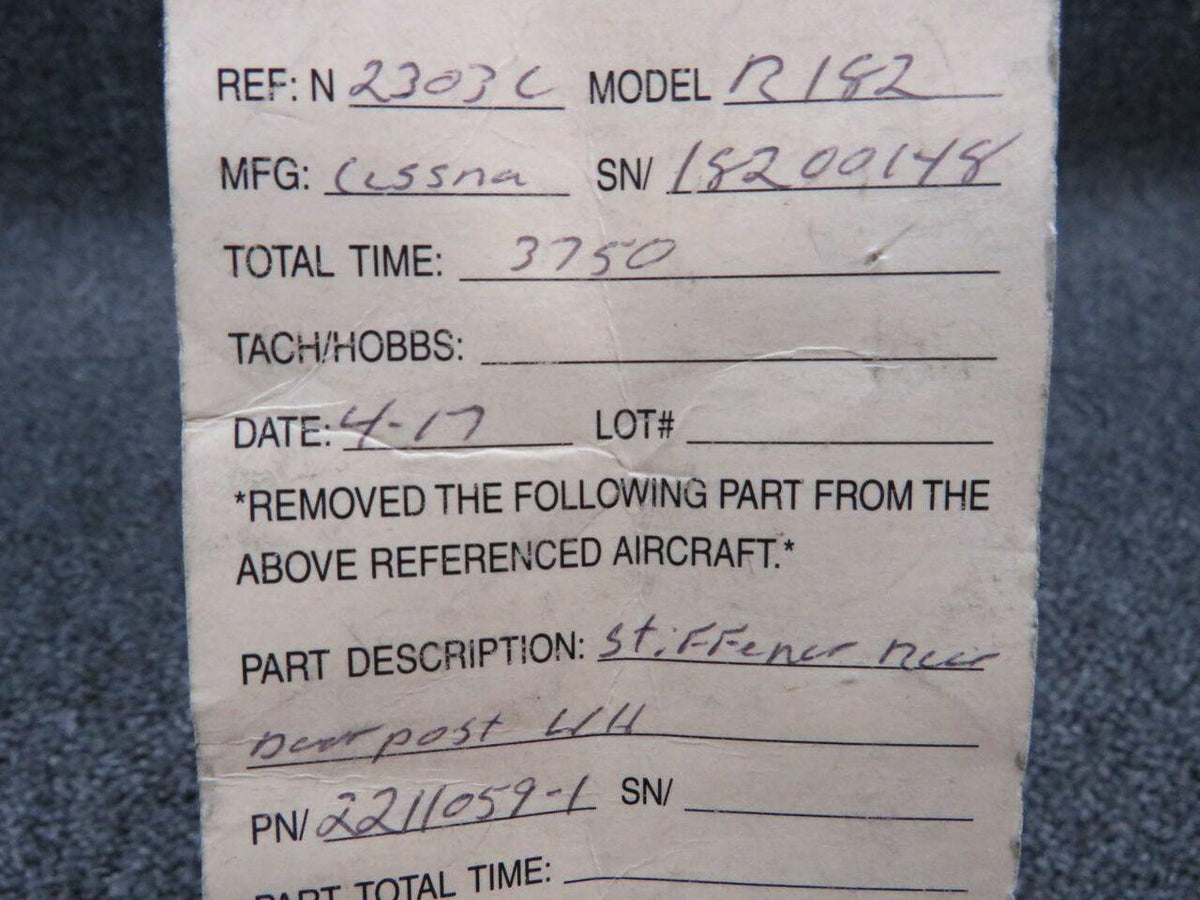 Cessna 2211059-1 Cessna R182 Stiffener Rear Door Post LH