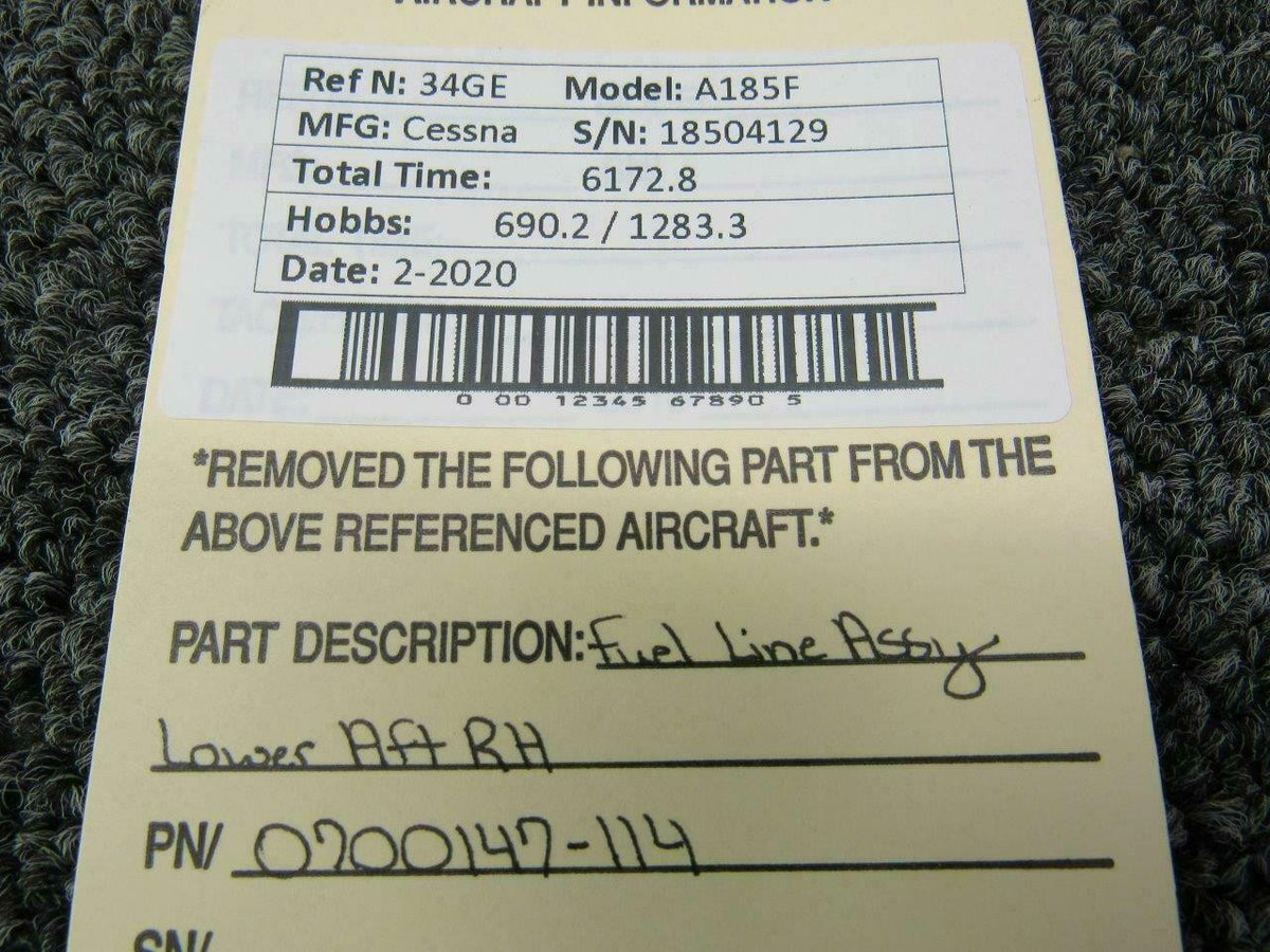 Cessna 0700147-114 Cessna A185F Line Assy Fuel RH Lower Aft