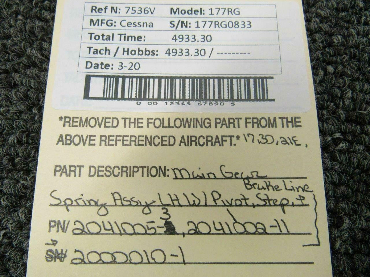 Cessna 2041005-3 / 2041002-11 Cessna 177RG Main Gear Spring Assy LH W/ Pivot and Step