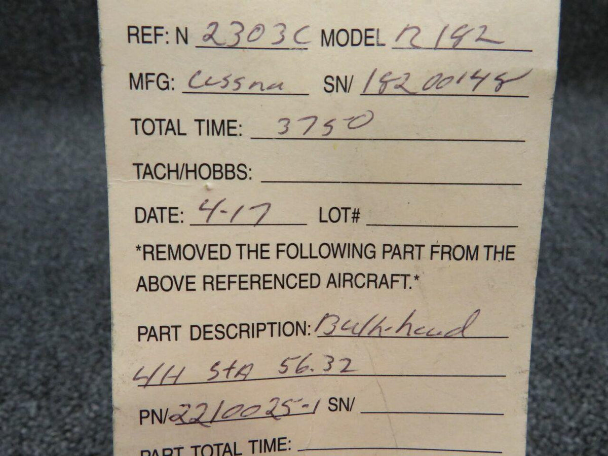 2210025-1 Cessna R182 Bulkhead LH STA 56.32 BAS Part Sales | Airplane Parts