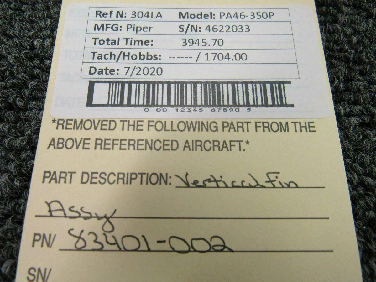 Piper 83401-002 Piper PA46-350P Vertical Fin Assy