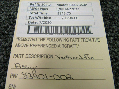 Piper 83401-002 Piper PA46-350P Vertical Fin Assy