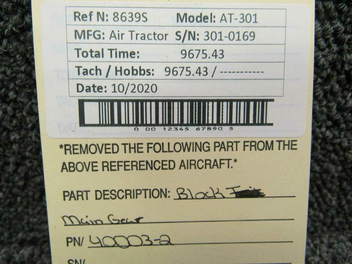 40003-2 Air Tractor AT-301 Block Main Gear Assy BAS Part Sales | Airplane Parts