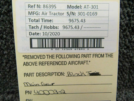 40003-2 Air Tractor AT-301 Block Main Gear Assy BAS Part Sales | Airplane Parts