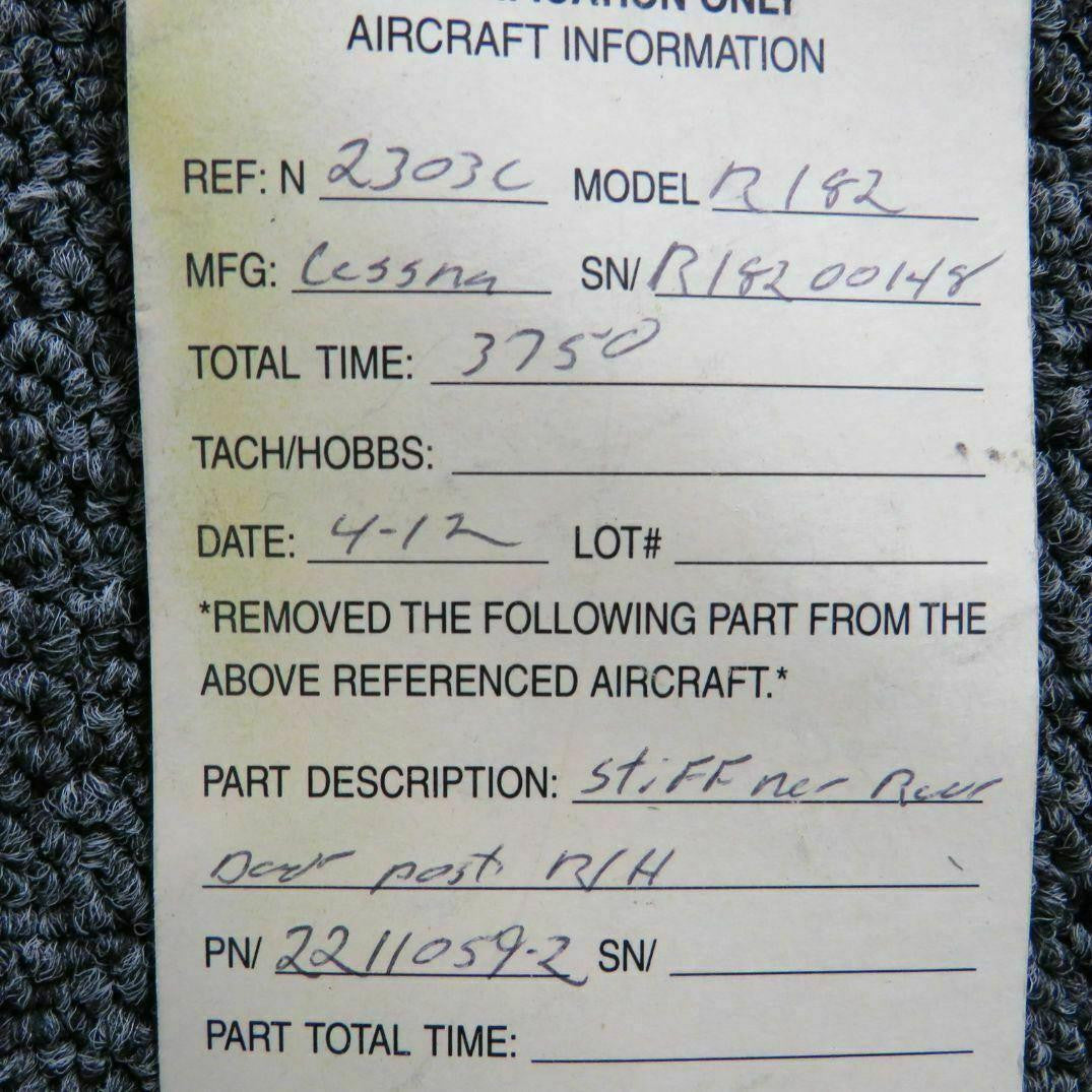 Cessna 2211059-2 Cessna R182 Stiffener Aft Door Post RH
