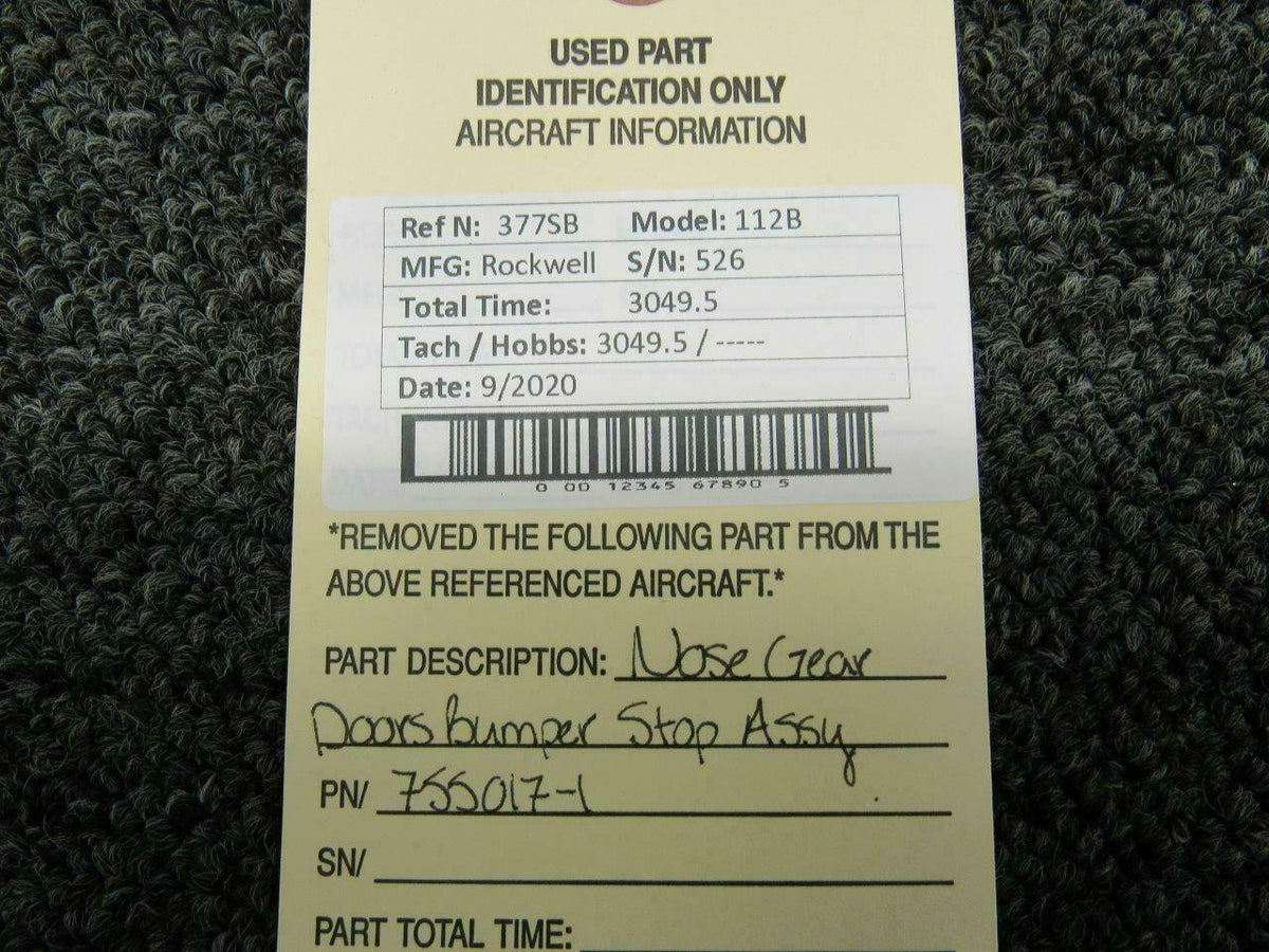 Rockwell 755017-1 Rockwell 112B Nose Gear Doors Bumper Stop Assy