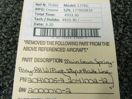 Cessna 2041005-4 / 2041002-12 Cessna 177RG Main Gear Spring Assy RH W/ Pivot and Step