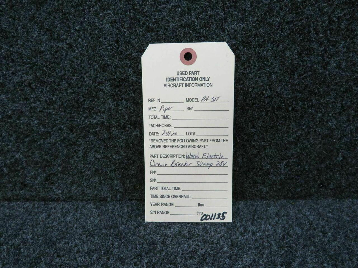 Piper 454-691 Piper PA-31T Wood Electric Circuit Breaker 30 Amp Switch C20