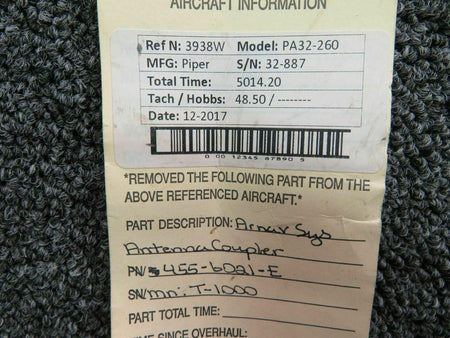 ARNAV 455-6021-E Piper PA32-260 Arnav Antenna Coupler Alt T-1000
