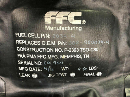 FFC MFG 2034-4 Alt 002-420034-4 Beech B58 FFC MFG Fuel Bladder MFG Date 4-2011