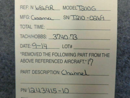Cessna 1243415-10 Cessna T210G Channel Assembly