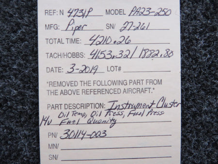 30114-003 Piper PA23-250 Instrument Cluster (Volts: 14) BAS Part Sales | Airplane Parts