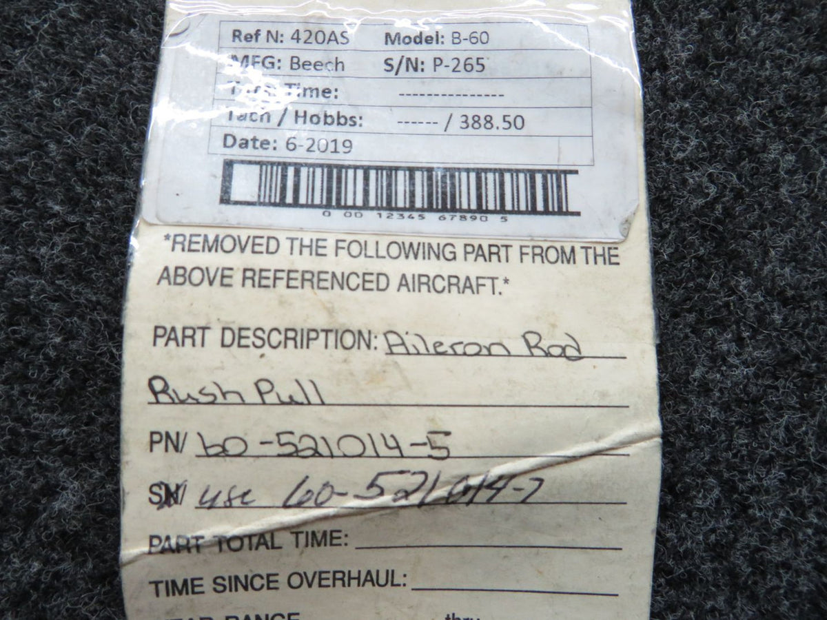 60-521014-5 (Use: 60-521014-7) Beech B-60 Aileron Rod Push Pull BAS Part Sales | Airplane Parts