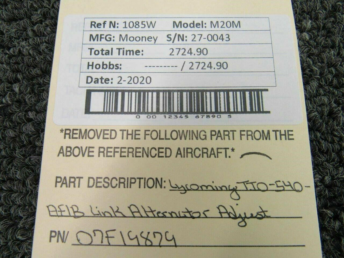 Lycoming 07F19879 Mooney M20M Lycoming TIO-540-AF1B Link Alternator Adjust