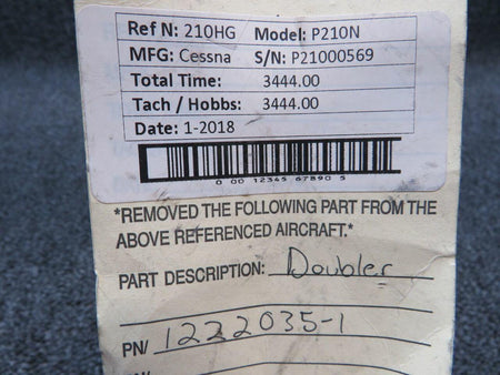 Cessna 1222035-1 Cessna P210N Doubler Assy Wing